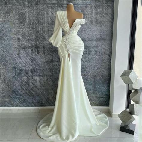 Cw One Shoulder Beadings Minimalist Bridal Dress Sheer Wedding