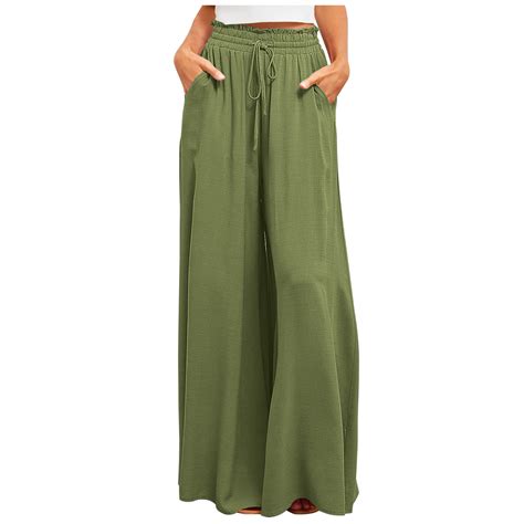 Womens Flowy Wide Leg Palazzo Pants High Waisted Drawstring Lounge Pant