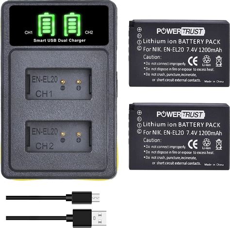 DuraPro 2Pcs 1200mAh EN EL20 EN EL20 Battery LCD Dual USB Charger