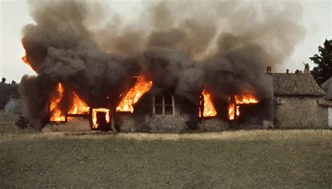 1 9 7 0 S Movie Still Of A Heavy Burning House In A Stable Diffusion