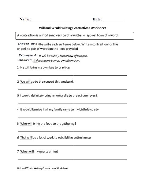 Contractions Worksheets