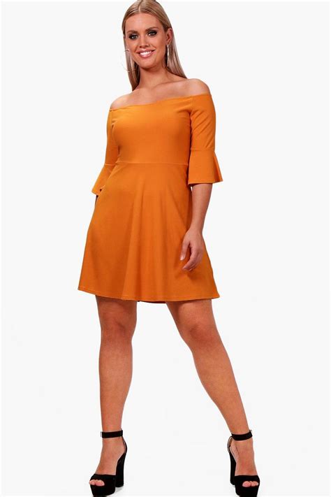 Plus Off The Shoulder Ruffle Skater Dress Boohoo De