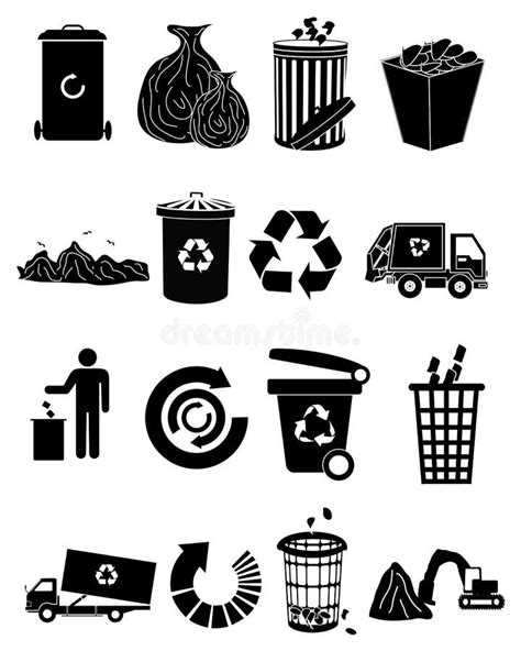 Sistema Del Plano De Los Iconos De La Basura Ilustración Del Vector