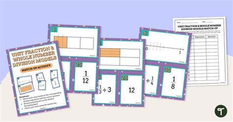 Unit Fraction And Whole Number Division Models Match Up Activity