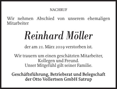 Traueranzeigen von Reinhard Möller sh z Trauer