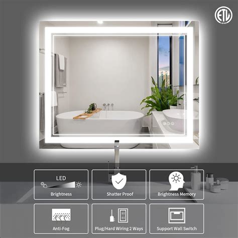 ISTRIPMF Espejo de baño LED de 40 x 32 pulgadas luz frontal y