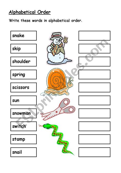 English Worksheets Alphabetical Order S Words