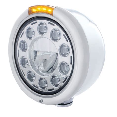 Stainless Classic Half Moon Headlight 11 Led Bulb And Led Signal Clear