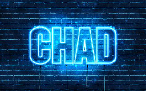 Chad Dengan Nama Teks Horizontal Nama Chad Selamat Ulang Tahun Chad Lampu Neon Biru