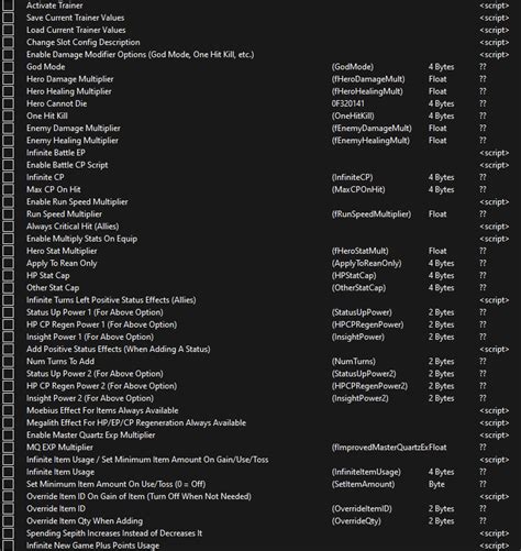 Trails Of Cold Steel Table Options 1 Drummers Cheat Tables