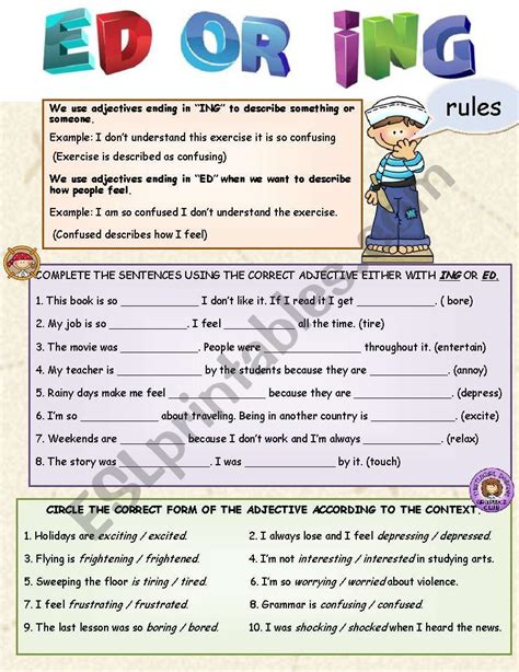 Adjective Ed Or Ing Esl Worksheet By Lilianamontoya13