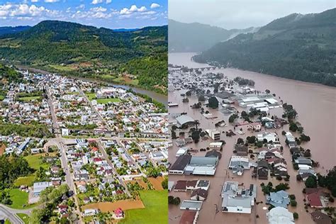 Imagens mostram o antes e depois das cidades após enchentes no RS