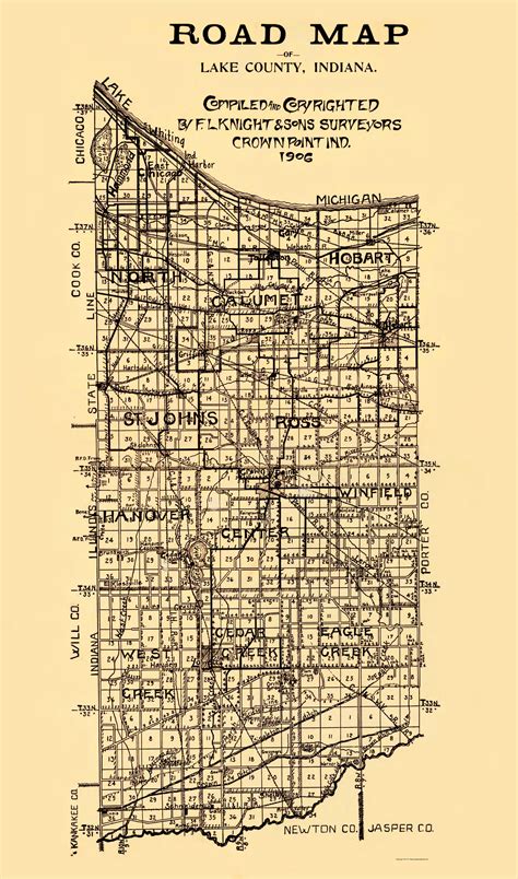 Historic County Map - Lake County Indiana - Knight 1906 - 23 x 39.06