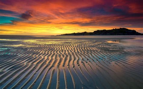 Wallpaper Sunlight Landscape Sunset Sea Shore Sand Reflection