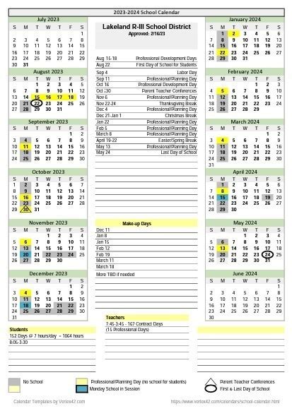 2023-2024 School Calendar | Lakeland R-3 School District