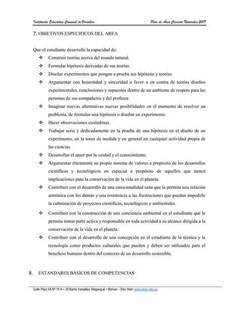 Plan De Area Ciencias Naturales 2019 Pdf