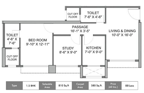 Hiranandani Fortune City Panvel, Navi Mumbai 1.5 BHKK Floor Plan 589 Sq ...