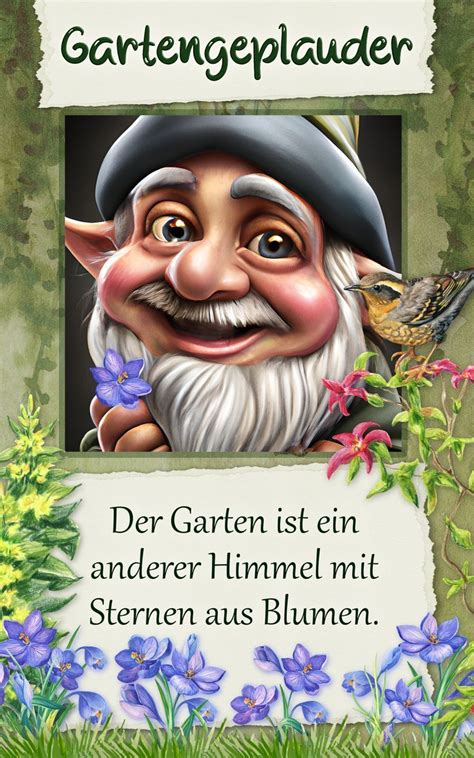 A Card With An Image Of A Gnome And Flowers