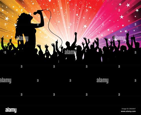 Silhouette Of A Female Singer Performing In Front Of A Cheering Audience Stock Vector Image