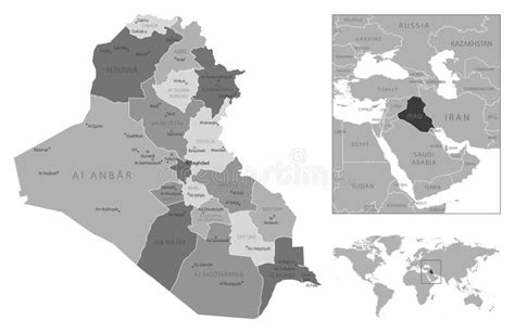 Iraq Highly Detailed Black And White Map Stock Vector Illustration