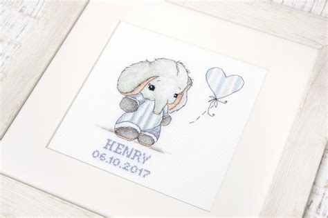 Baby Boy Elephant Birth Record Embroidery Kit Embroidery Kits Superstore