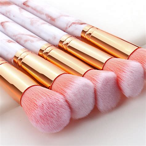 10pcs Marble Makeup Brush Set With Pu Leather Organiser Case Pink Hair Colour Zone Cosmetics