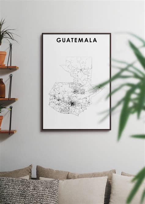 Guatemala Map Print Country Road Map Art Poster Guatemala - Etsy