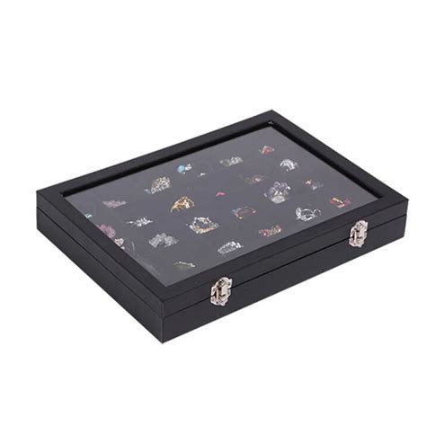 High grade with Glass Cover Black Jewelry Display Box Jewelry Show Case ...