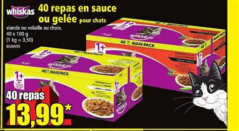 Promo 40 Repas En Sauce Ou Gelée Pour Chats Whiskas chez Norma