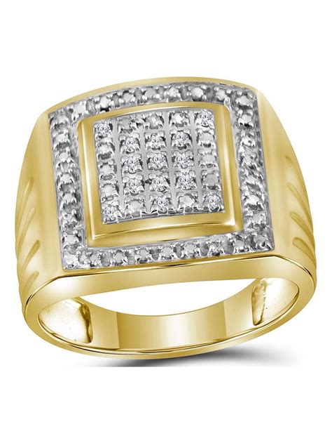 FB Jewels Yellow Tone Sterling Silver Mens Round Diamond Square Frame