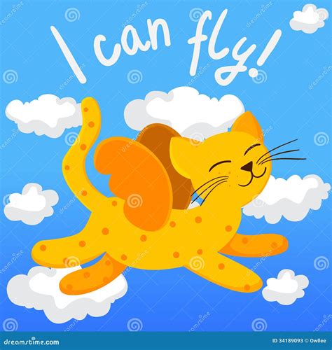 Cartoon Flying Cat with Wings Stock Vector - Illustration of humor