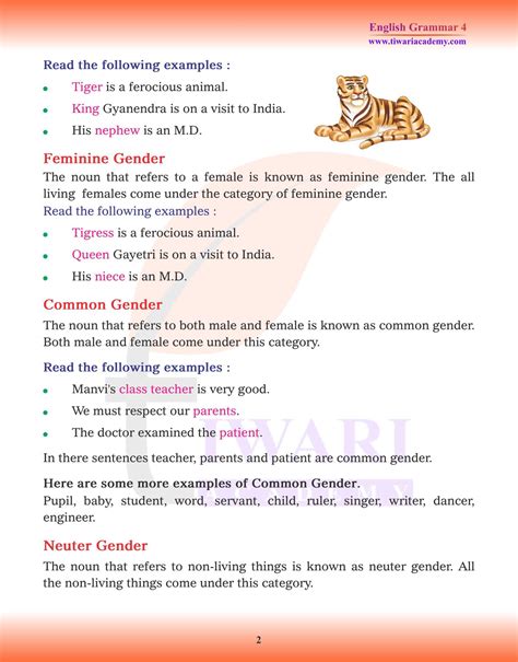 Cbse Ncert Class English Grammar Chapter Nouns Gender In Pdf