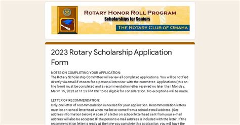 2023 Rotary Scholarship Application Form