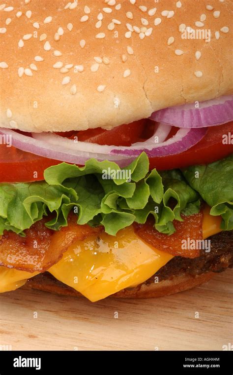 Hamburger With French Fries Burger Bacon Fast Food Nobody Front