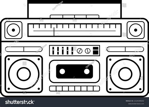 Simple Outline Boombox Cassette Music 90s Stock Vector Royalty Free