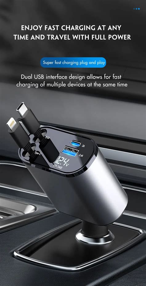 Fast Retractable Car Charger Usb C Car Charger Fast Charge 120w 2 Retractable Cables And Usb