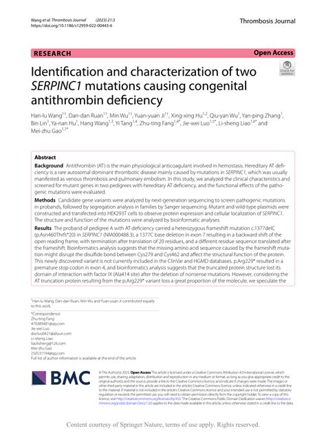 PDF Identification And Characterization Of Two SERPINC1 Mutations