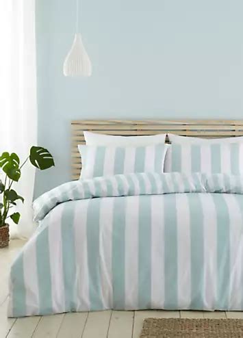 Catherine Lansfield Seafoam Cove Stripe Reversible Duvet Cover Set