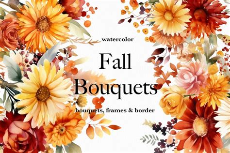 Watercolor Fall flowers - Fall clipart - Fall bouquets