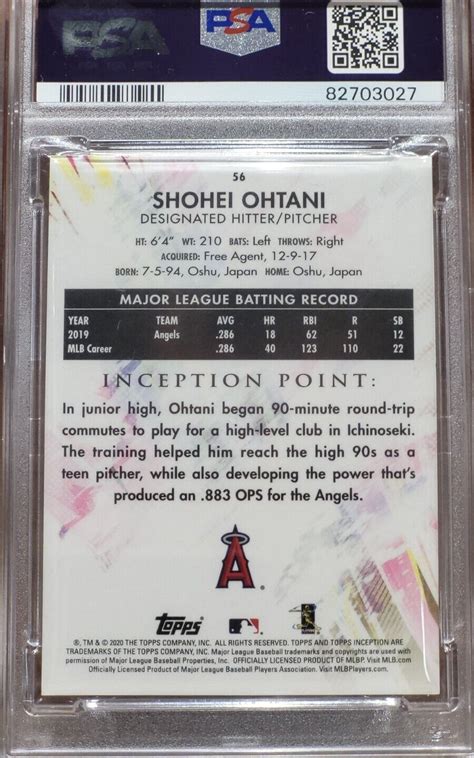 2020 Topps Inception 56 Shohei Ohtani Purple 150 PSA Gem Mint 10