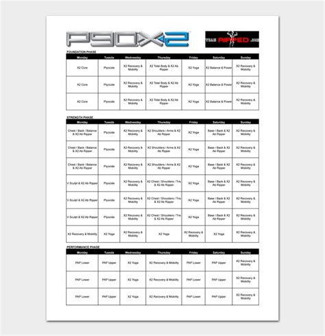 8 Printable P90x Schedule Templates Free Download