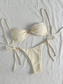 Swim Chiccia Conjuntos de Maiô Bikini Sexys Alças de Espaguete Sólidos de Textura