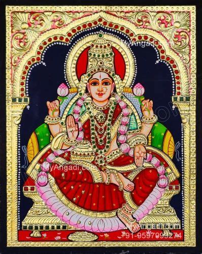 Teak Wood Frame Fine Finish Gaja Lakshmi Tanjore Painting For Wall