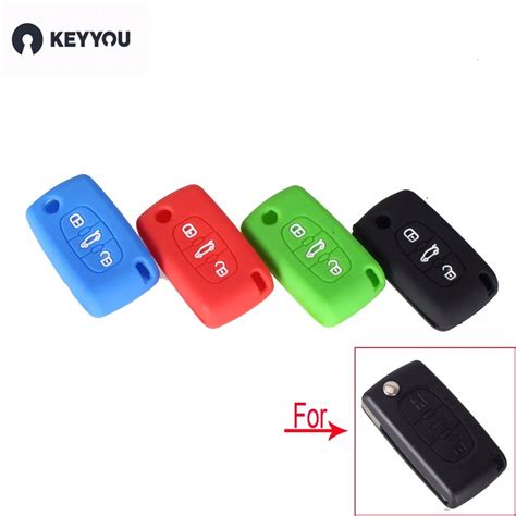 KEYYOU Silicone Car Key Case Cover For 3 Buttons For Peugeot 208 207