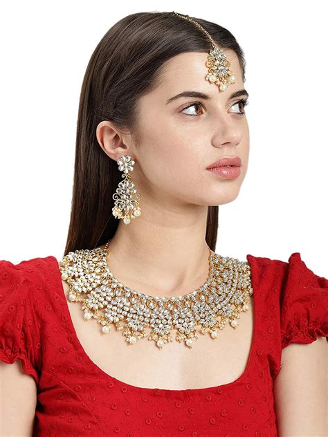 Buy Zaveri Pearls Gold Tone Ethnic Kundan And Pearls Bridal Necklace Set For Women Zpfk8769 At