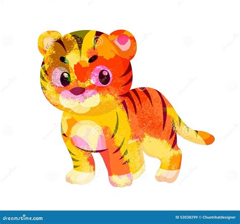 Watercolor Tiger Colorful Isolated On White Background Stock