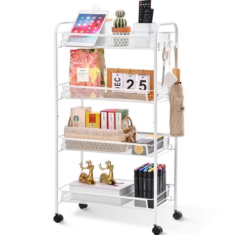 Kk Kingrack Tier Wide Metal Rolling Cart Movable Storage With Wheels