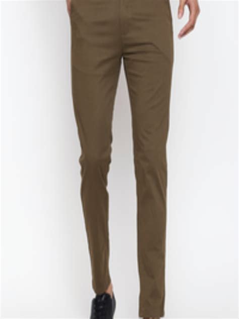 Buy People Men Olive Green Skinny Fit Solid Regular Trousers Trousers