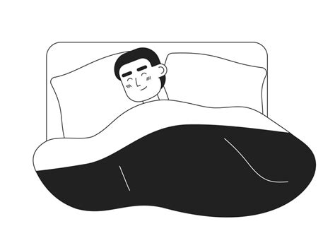 Young Man Sleeping In Bed With Comfort Monochromatic Flat Vector