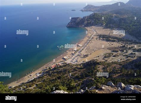 Scenic View Of Tsambika Beach From The Top Of The Holy Monastery Of The